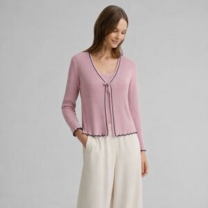 St. John Collection | Pink Ribbed Scalloped Hem Cardigan ~ US 14